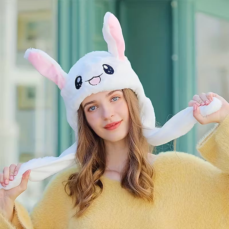 Plush Bunny Ear Moving Hat Earpuffs