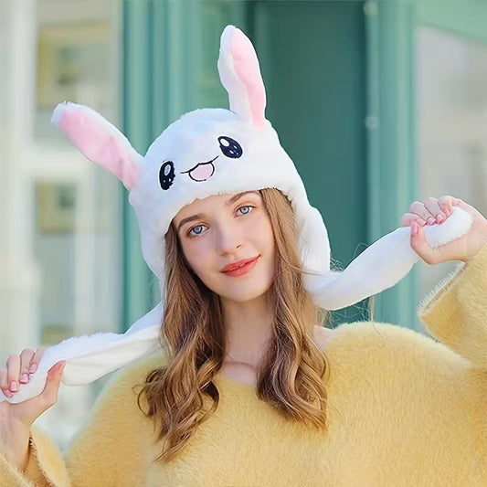 Plush Bunny Ear Moving Hat Earpuffs